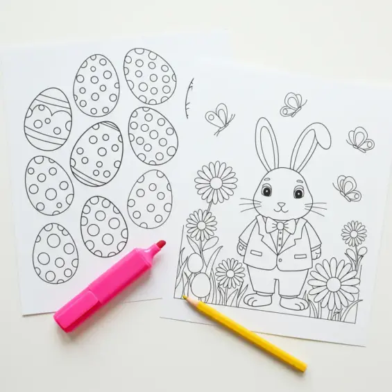 two coloring page with pencil and marker