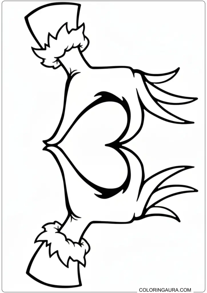 Grinch hands forming a heart shape line art for printable Christmas coloring fun.