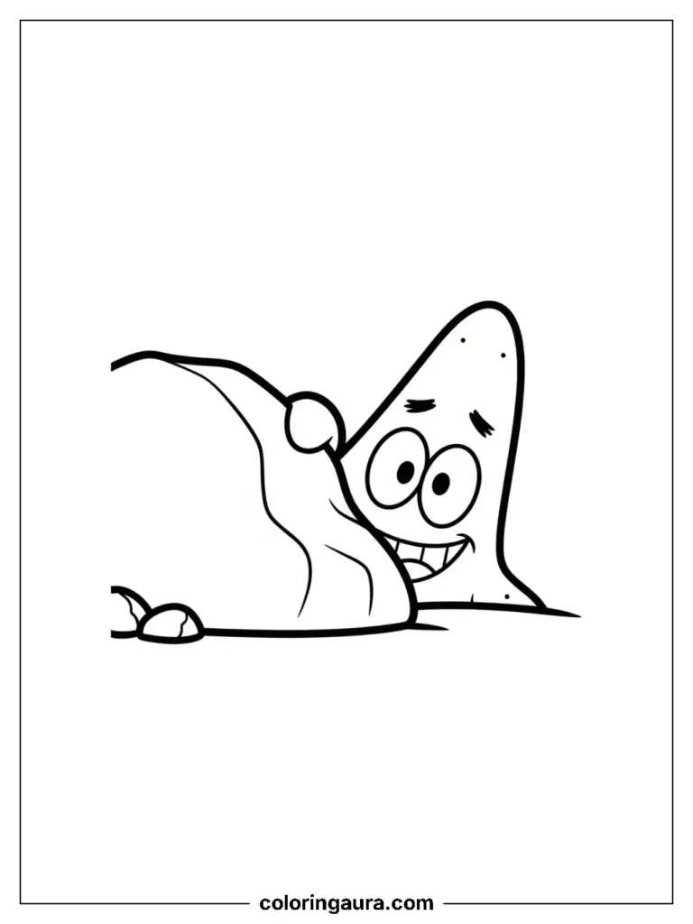  Patrick Star from SpongeBob SquarePants sleeping soundly, black and white outline for coloring.