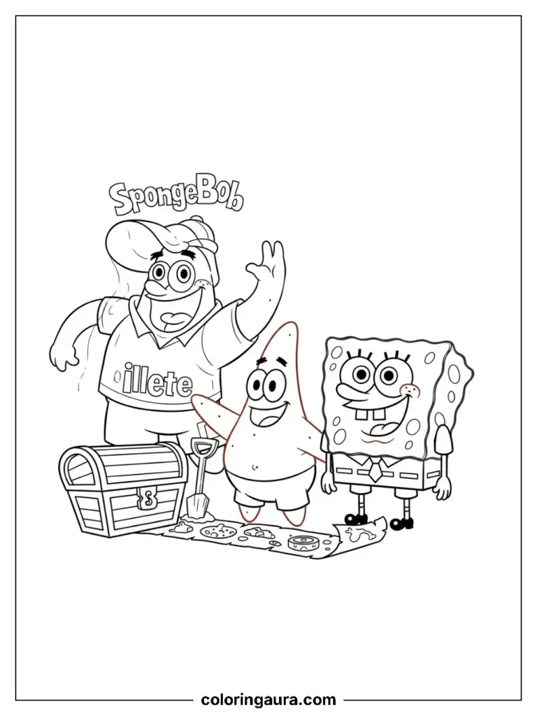 SpongeBob and Patrick follow a treasure map and dig for hidden gold.