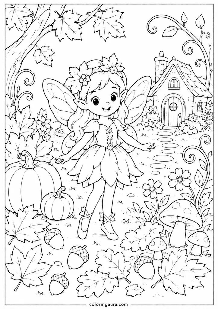 Autumn Fairy Garden Coloring Page