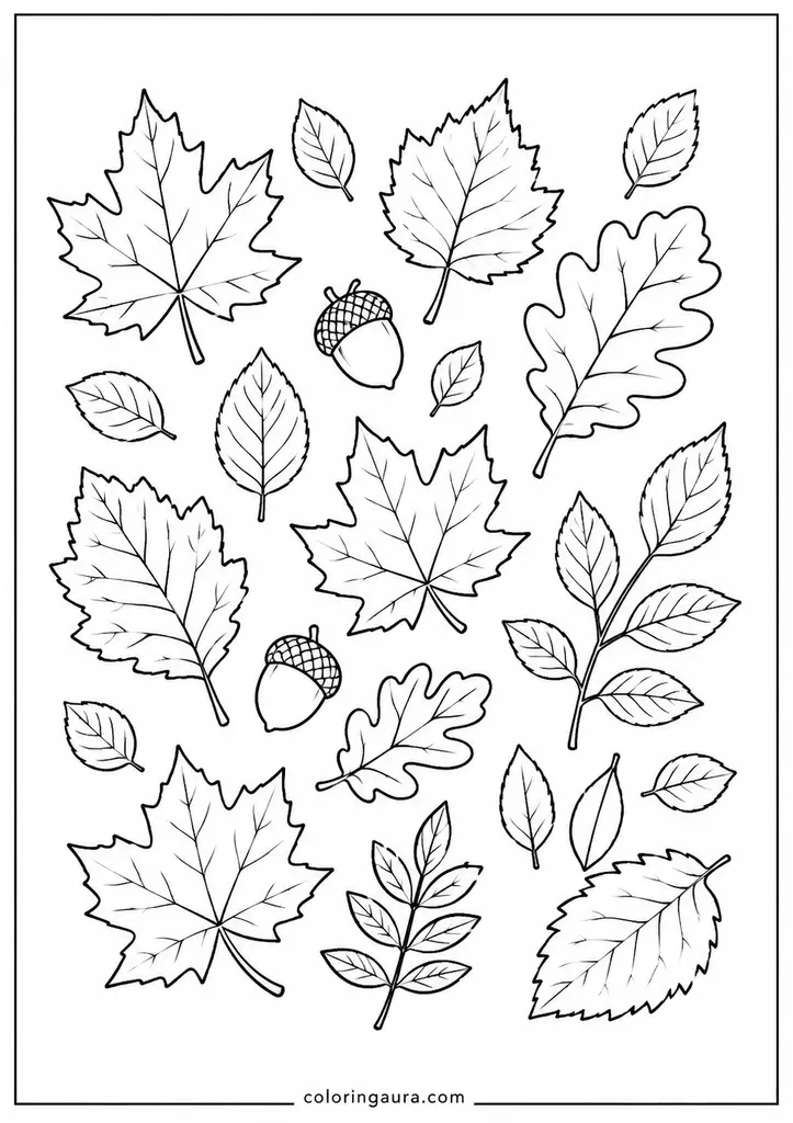 Autumn Leaf Collection Coloring Page