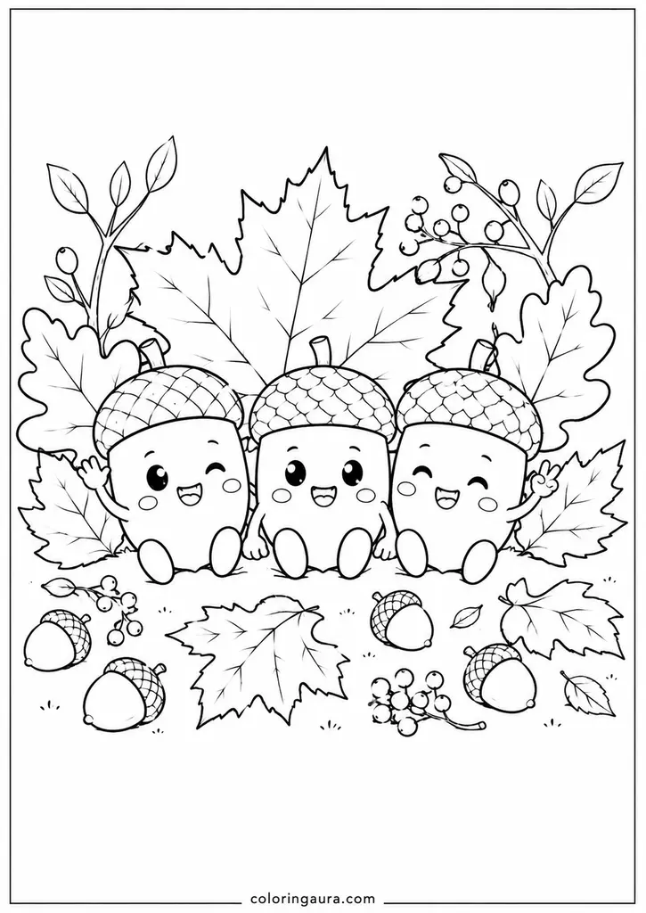 Autumn Leaf Friends Coloring Page