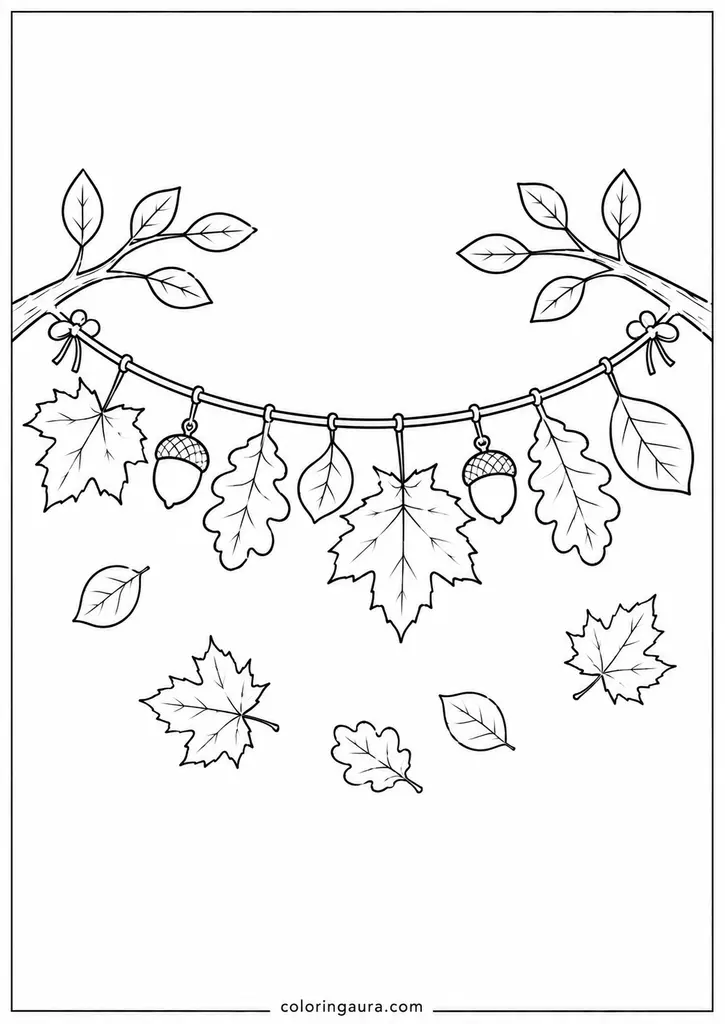 Autumn Leaf Garland Coloring Page