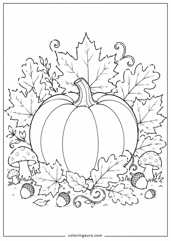 Autumn Pumpkin Harvest Coloring Page