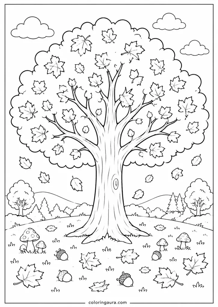 Autumn Tree Coloring Page