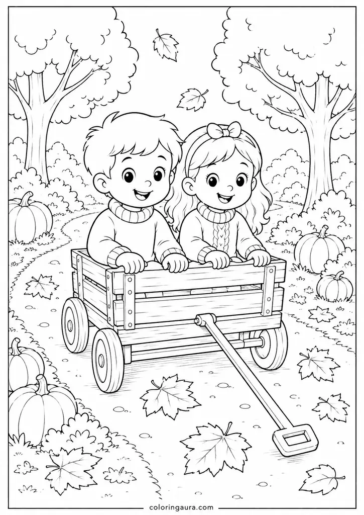 Autumn Wagon Ride Coloring Page