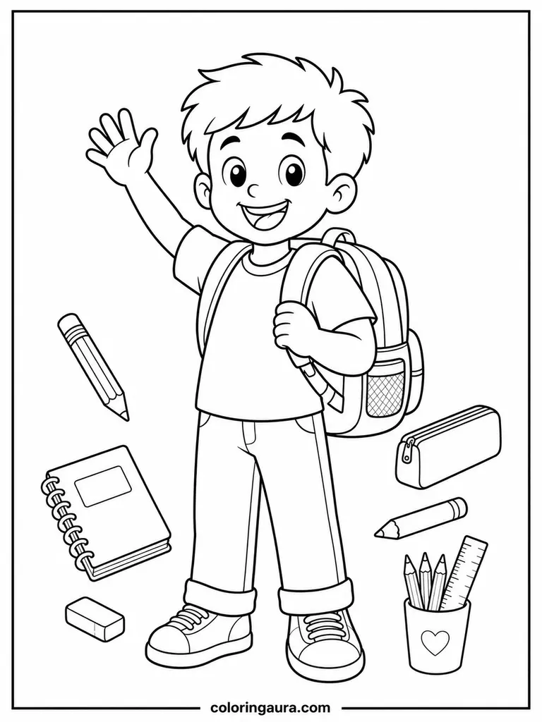 back to school coloring pages of Happy Student With a Backpack