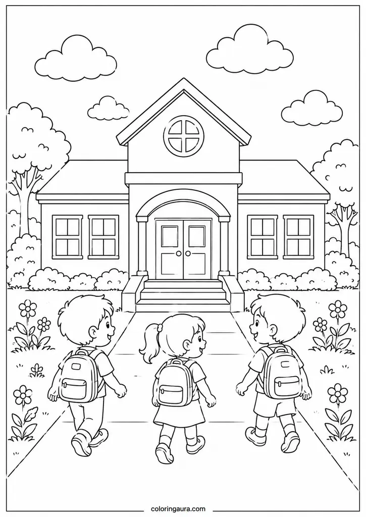 Kindergarten School Building Coloring Page