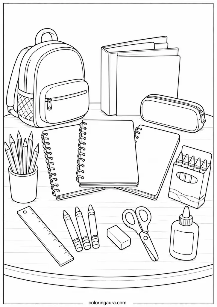 Back-to-School Supply Table Coloring Page
