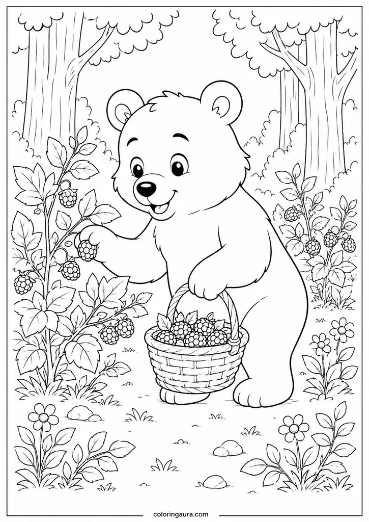 Bear Picking Berries Coloring Page