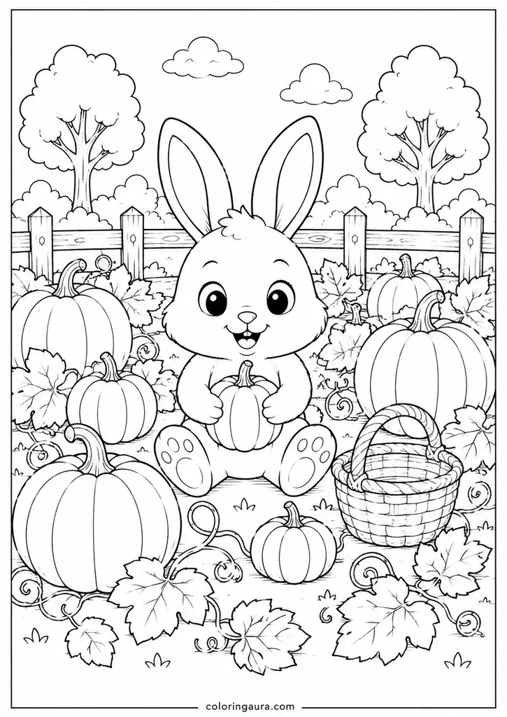 Bunny Pumpkin Patch Coloring Page