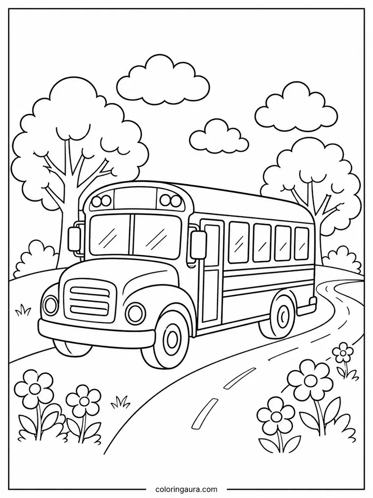 Cheerful School Bus Roadtrip Scene