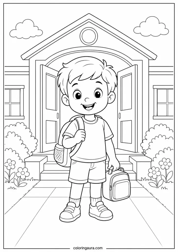 Kindergarten Student With Backpack Coloring Page