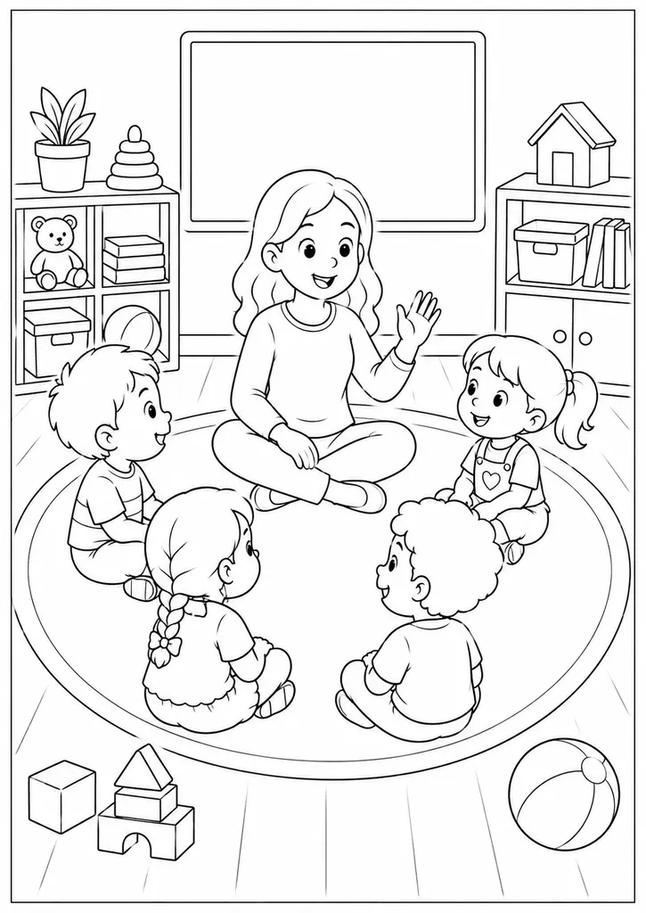 Kindergarten Circle Time Coloring Page