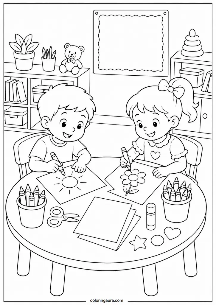 Kindergarten Art Table Coloring Page