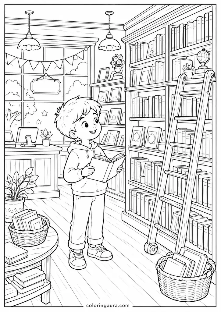 Bookshop Adventure Coloring Page