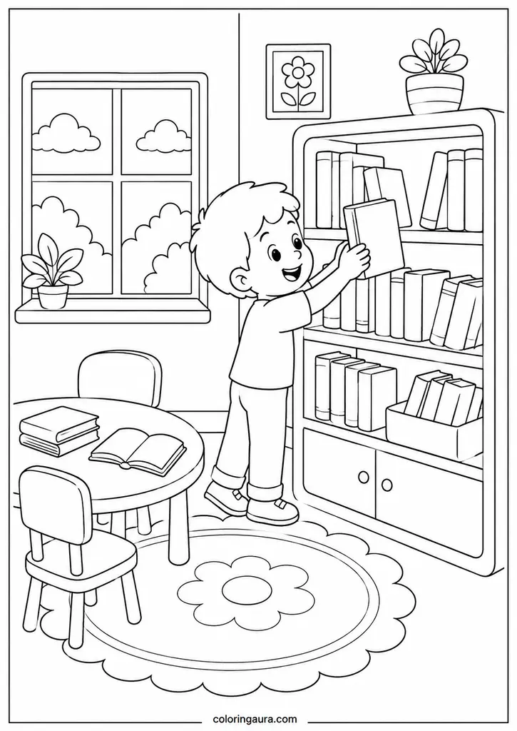 Kindergarten School Library Coloring Page