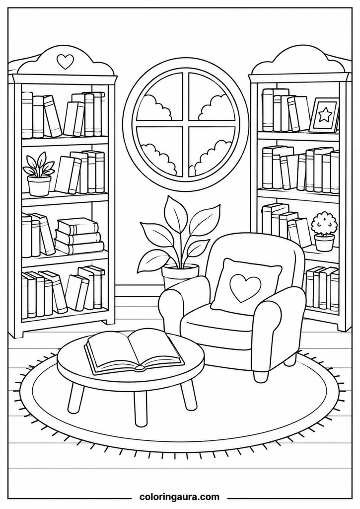 School Library Coloring Page