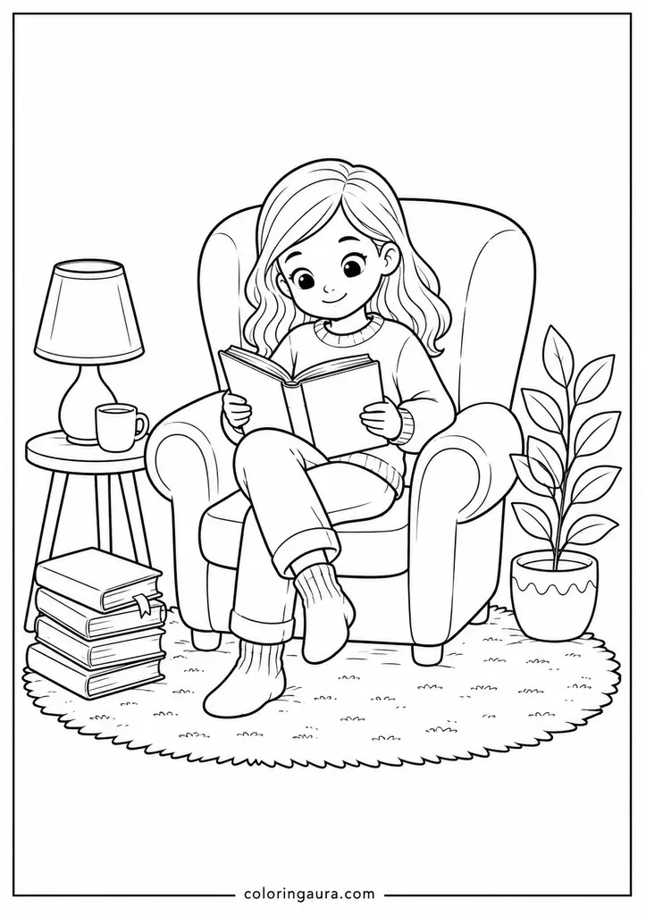 Cozy Reader Armchair Coloring Page