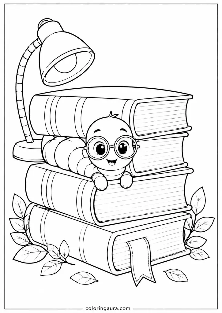 Cute Bookworm Coloring Page