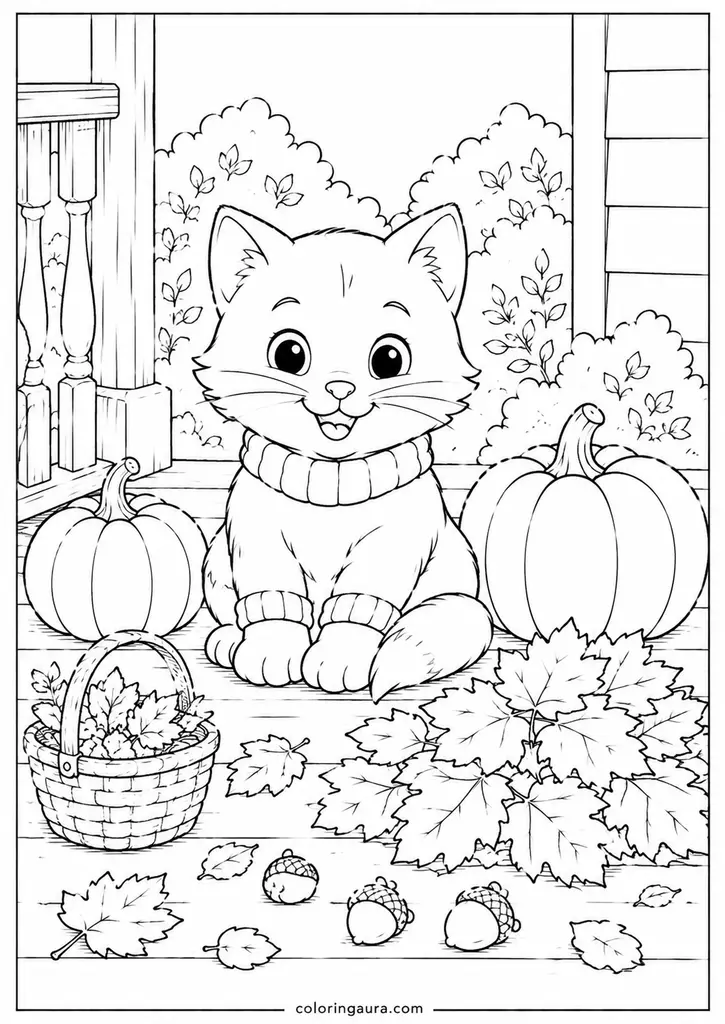 Cute Cat Autumn Sweater Coloring Page