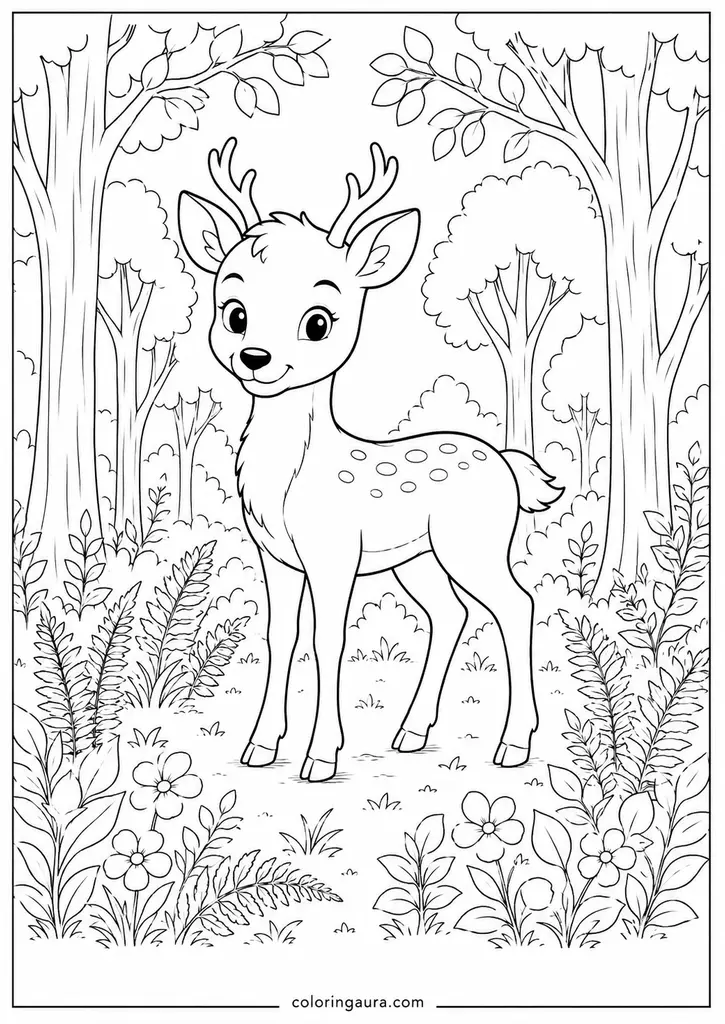 Deer in Forest Clearing Coloring Page