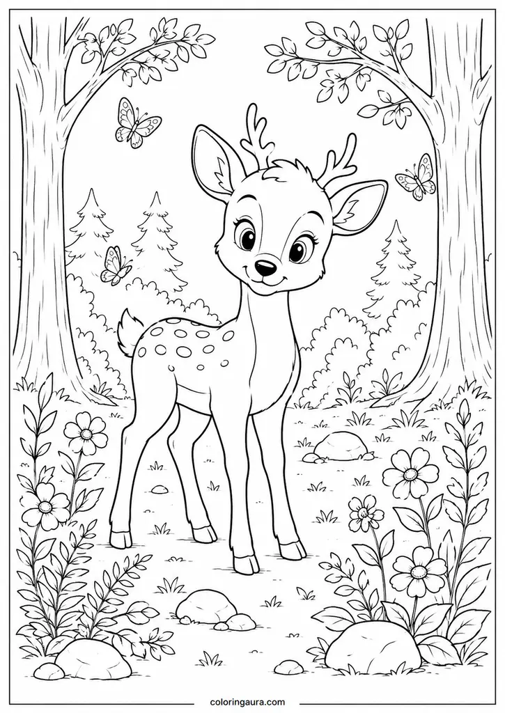 Deer in a Woodland Clearing Coloring Page