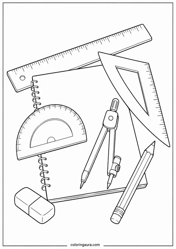 Ruler and Geometry Tools Coloring Page