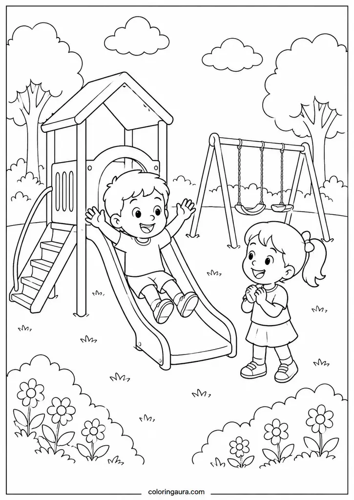 Kindergarten Playground Fun Coloring Page