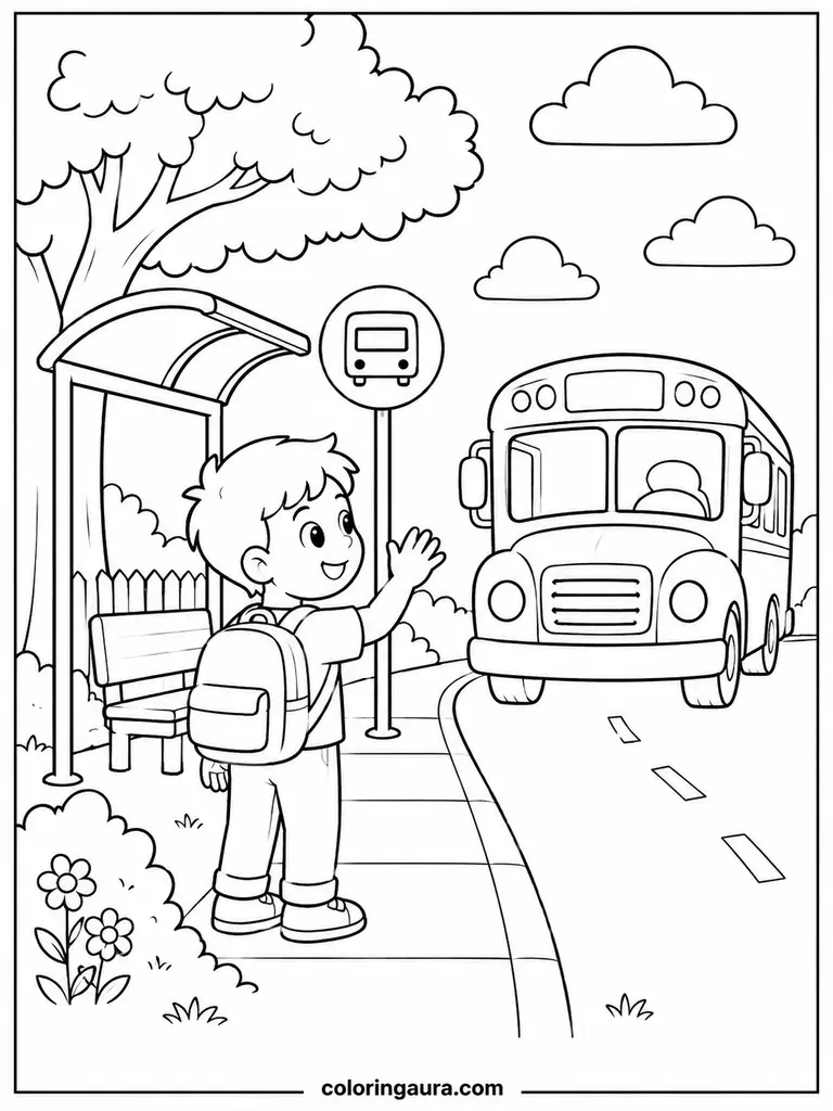 School Bus Stop Coloring Page
