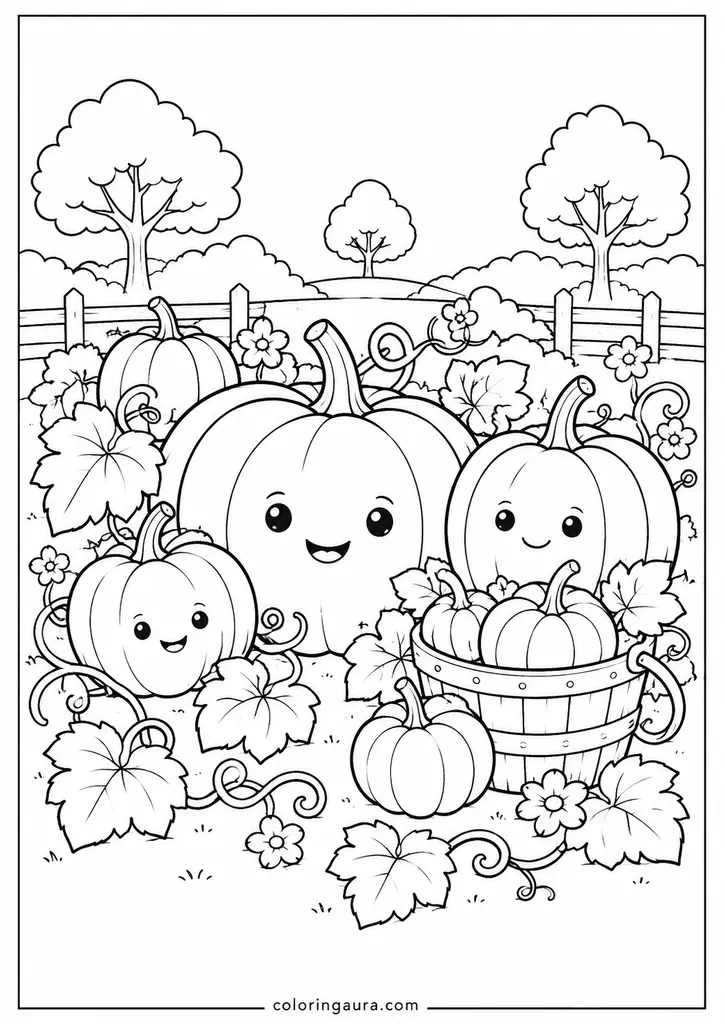 Cute Pumpkin Patch Coloring Page