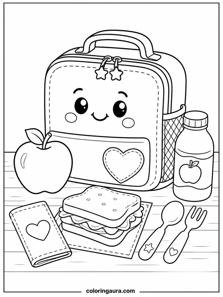 Kawaii Lunchbox Picnic Coloring Scene
