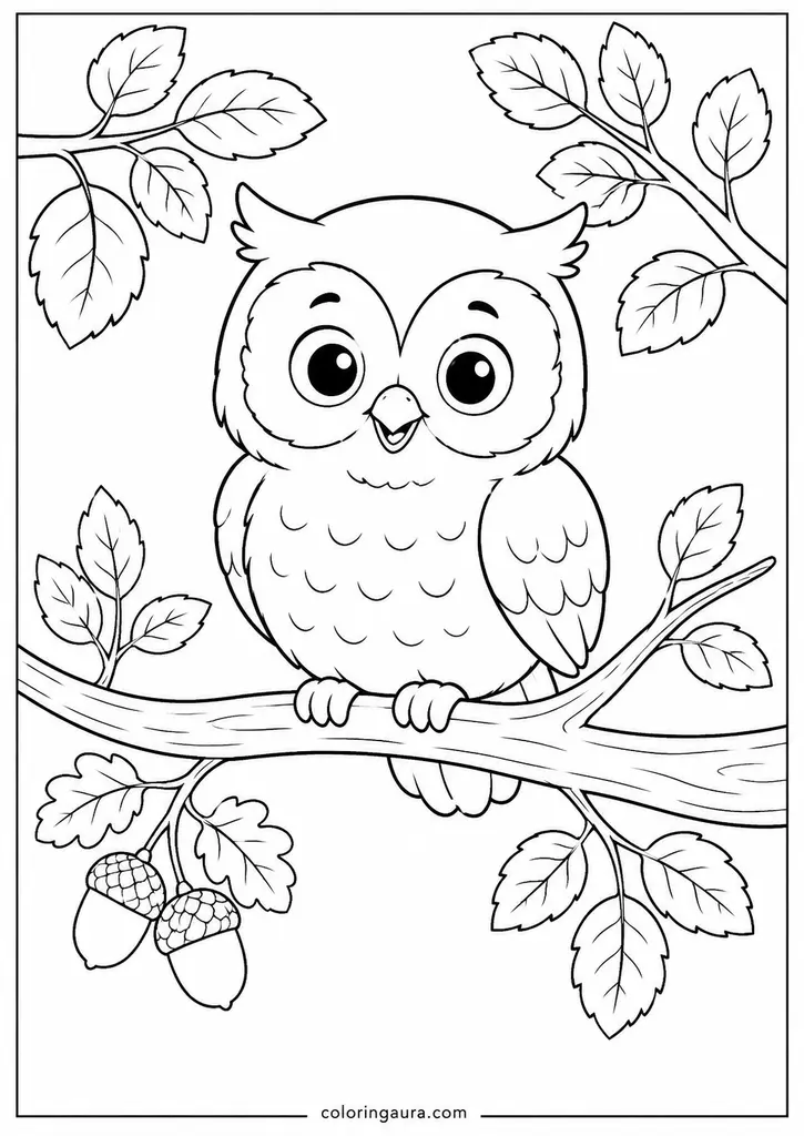 Little Owl on Branch Coloring Page