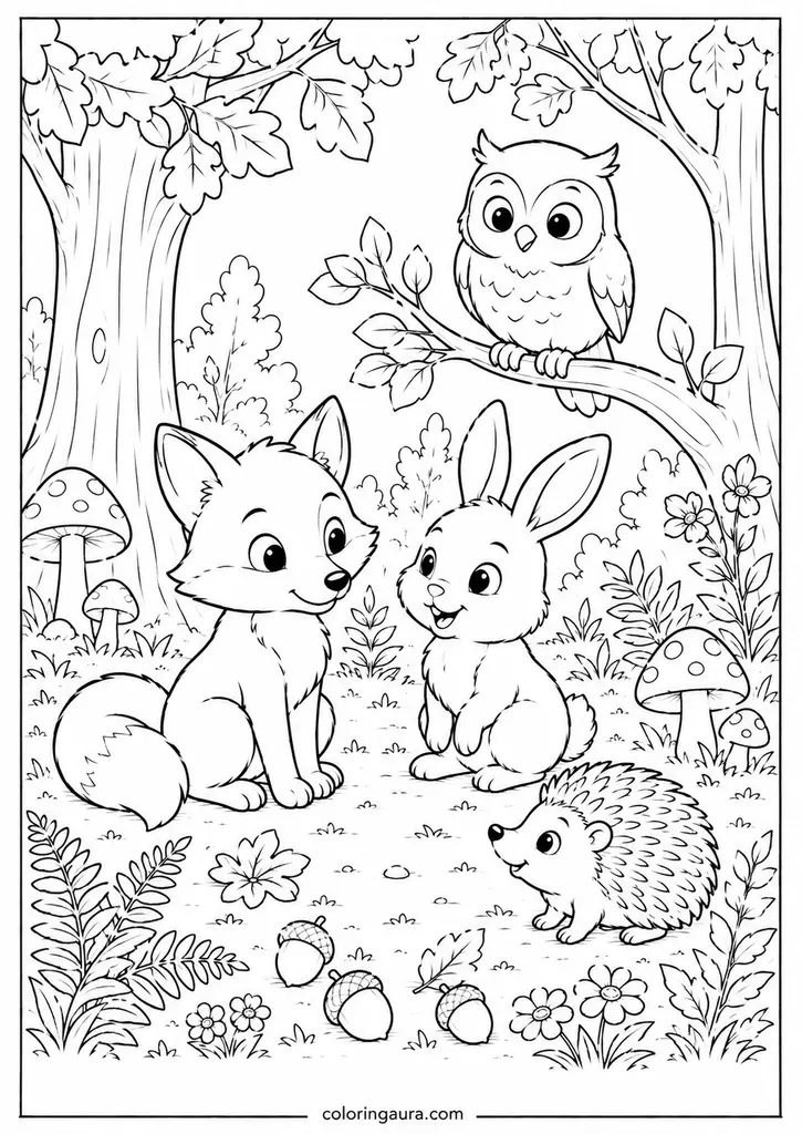 Magical Woodland Friends Coloring Page