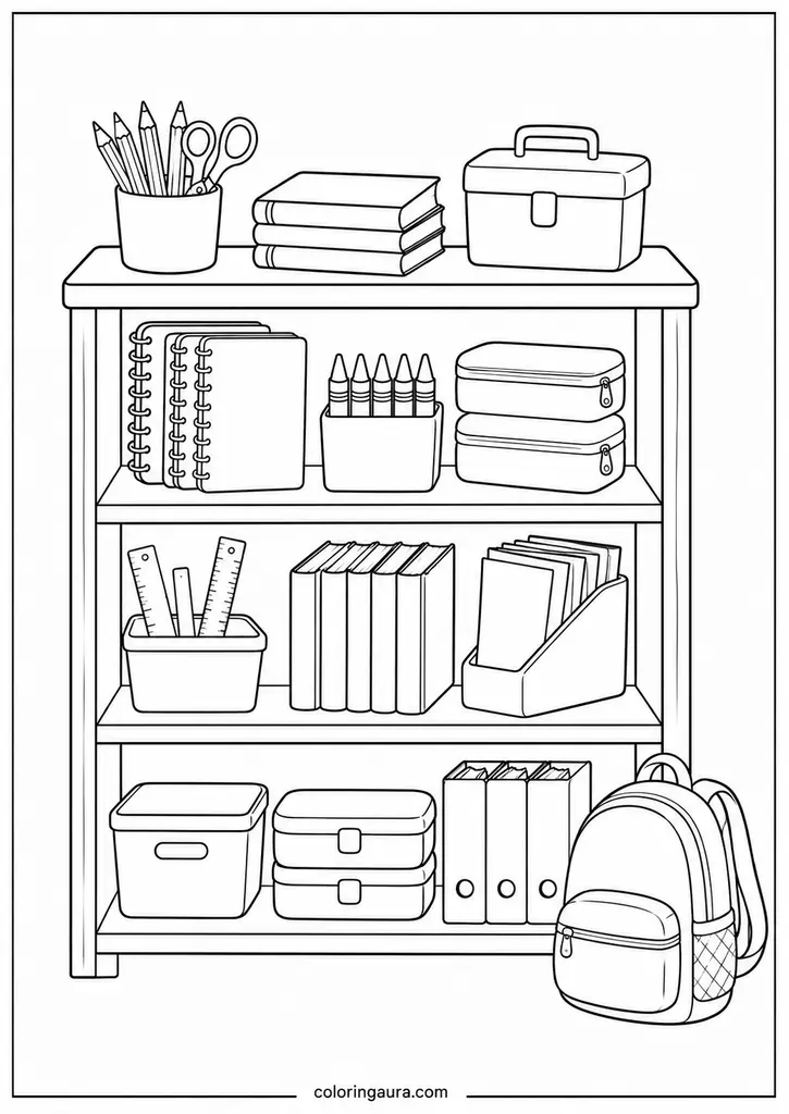 School Supply Shelf Coloring Page