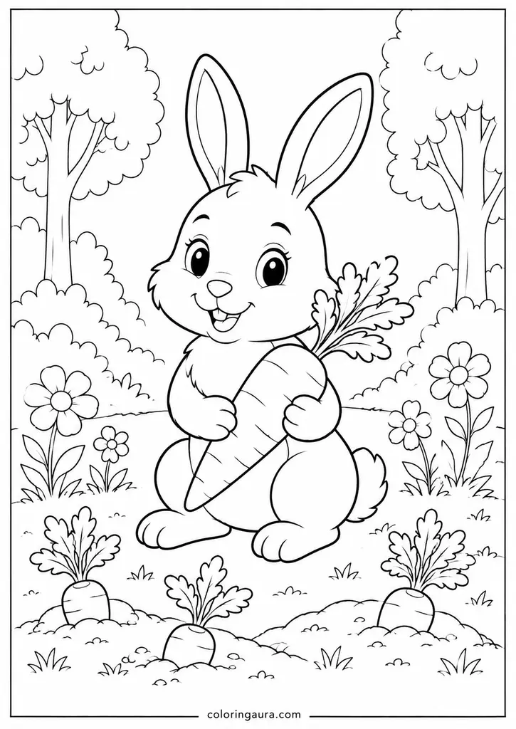 Rabbit with Carrot Coloring Page