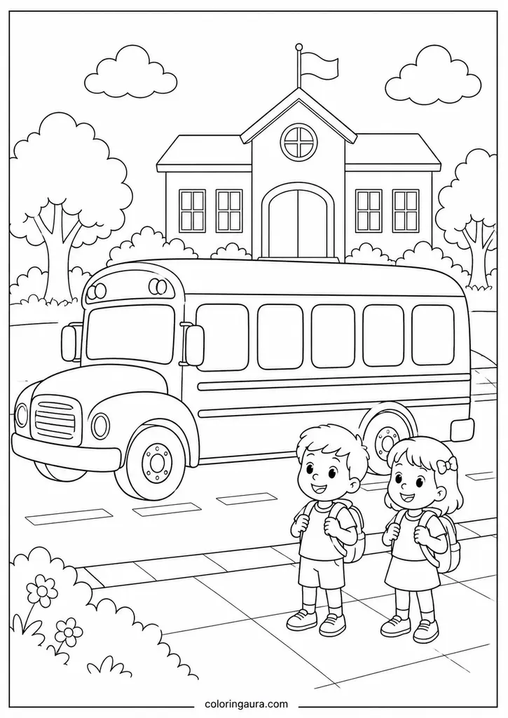 Friendly School Bus Coloring Page