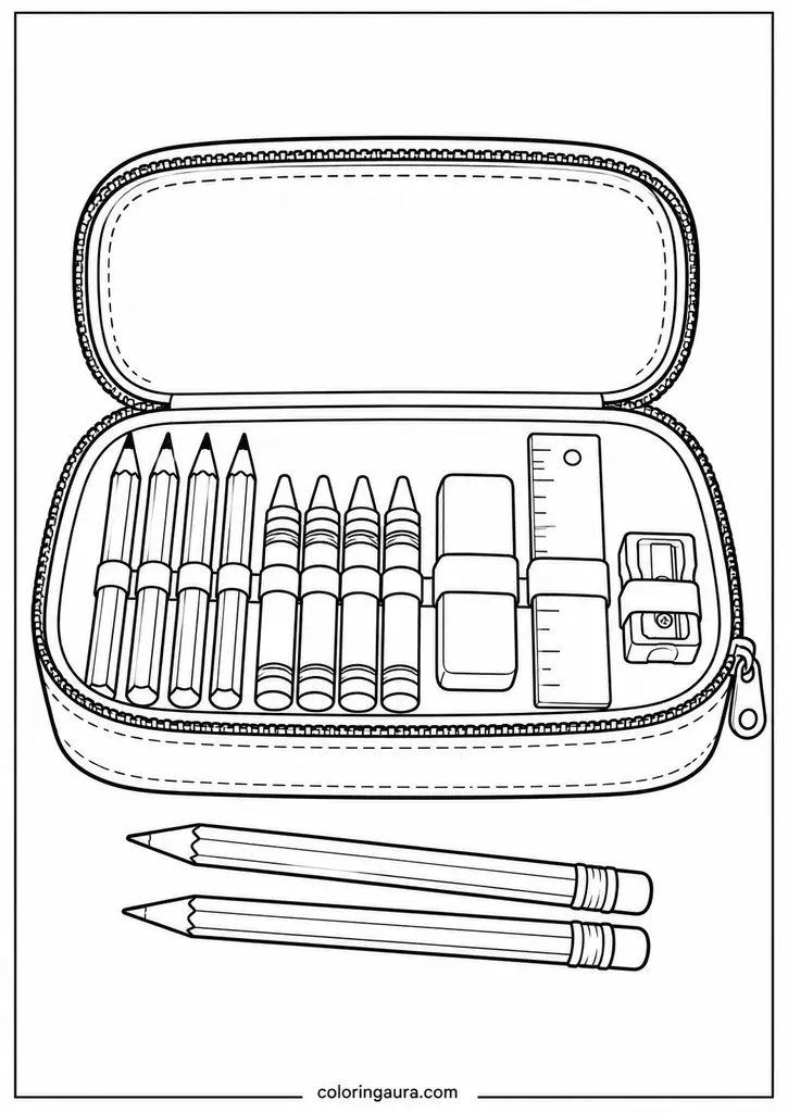 School Pencil Case Coloring Page