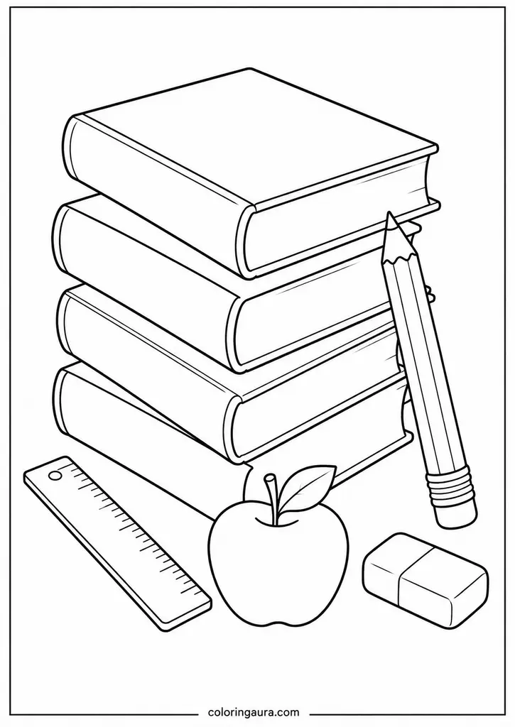 Stack of School Books Coloring Page