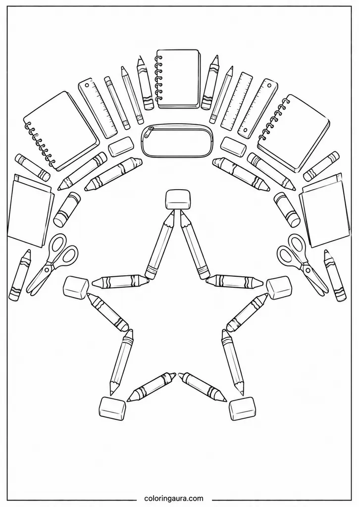 School Supply Collection Coloring Page