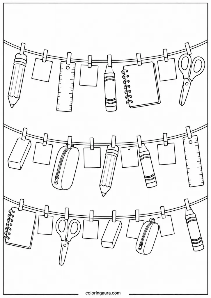 School Supply Garland Coloring Page