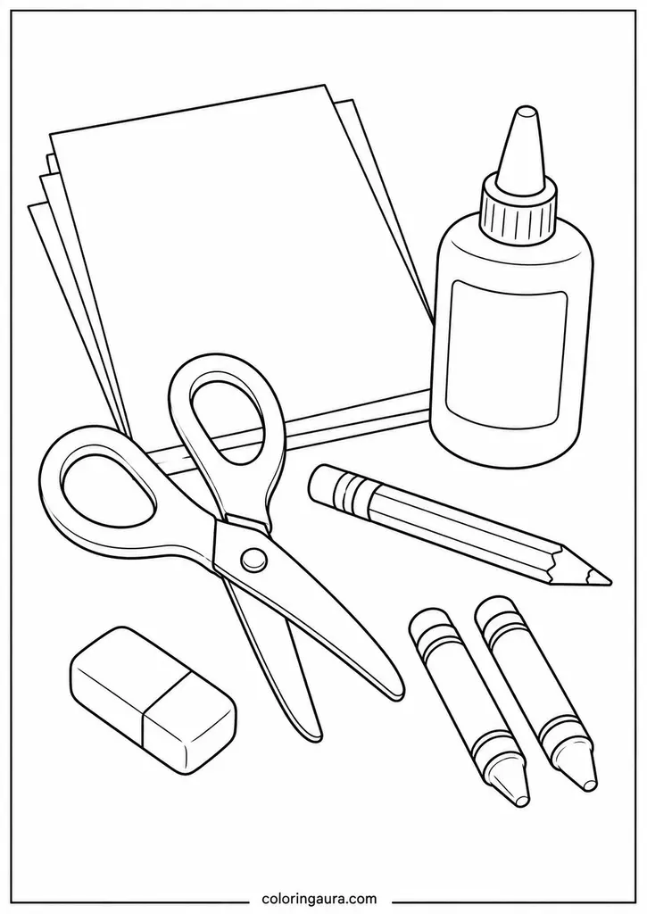 Scissors and Glue Coloring Page