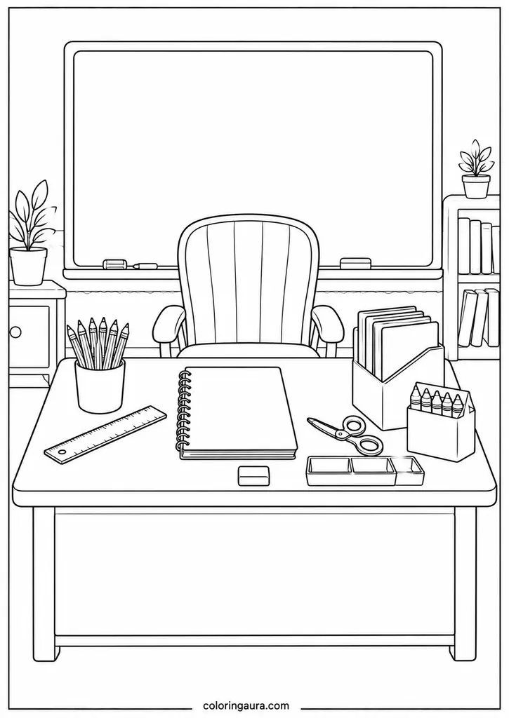 Teacher's School Supplies Coloring Page