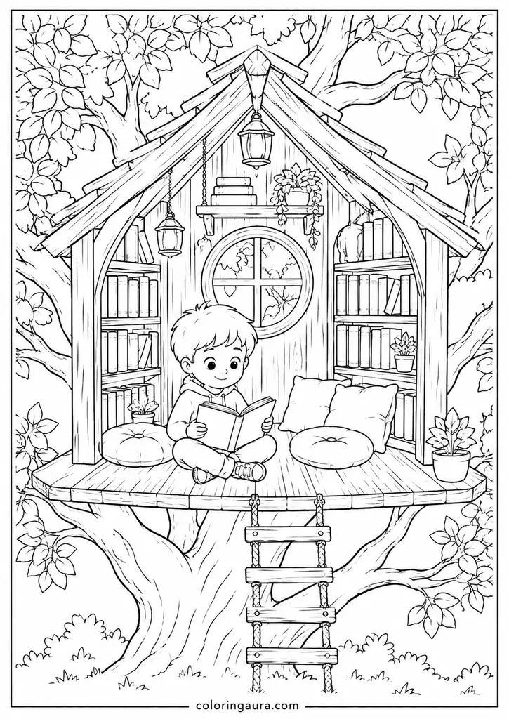 Treehouse Library Coloring Page