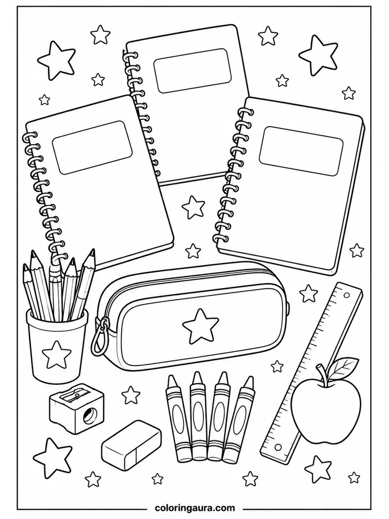  First Day School Supplies Coloring Page