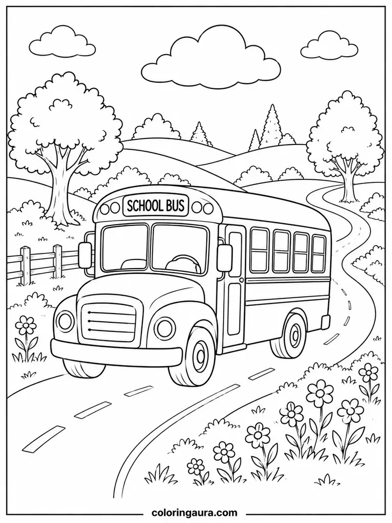 Country School Bus Coloring Page