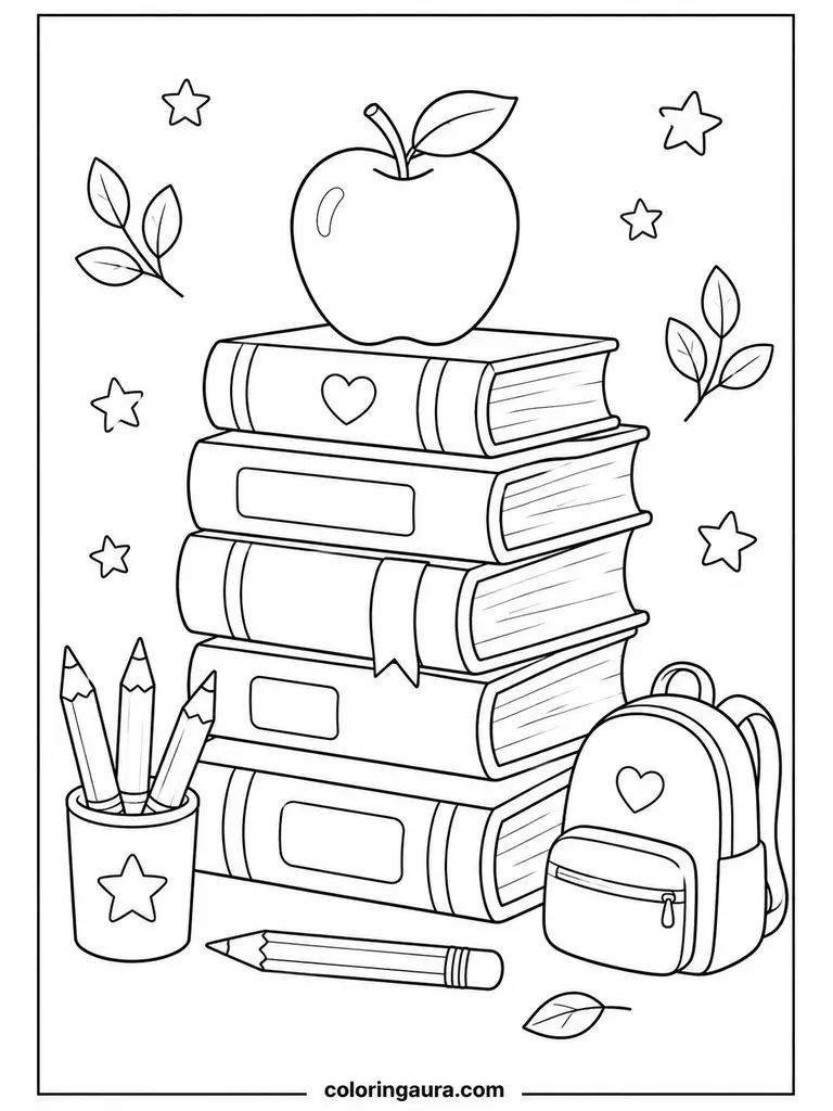Stack of School Books Coloring Page