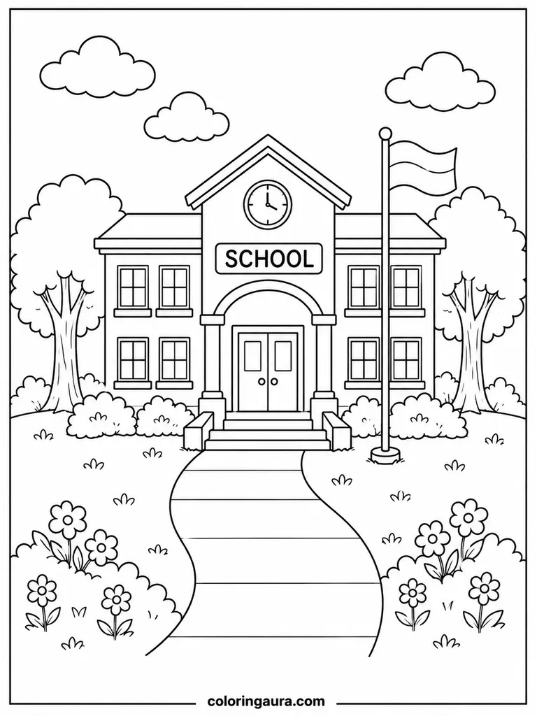 School Building Back to School Coloring Page