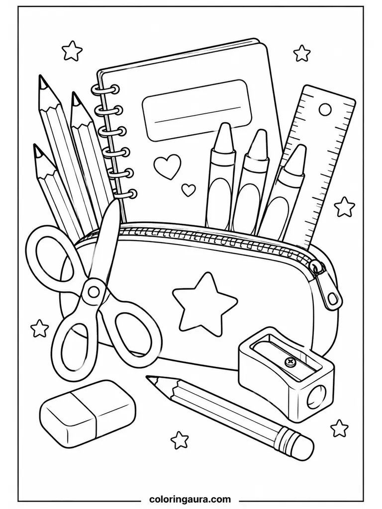 Playful School Supplies Coloring Page